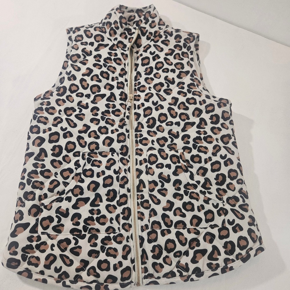 Mud Pie Leopard Print Brodie Quilted Vest~Size S~EUC